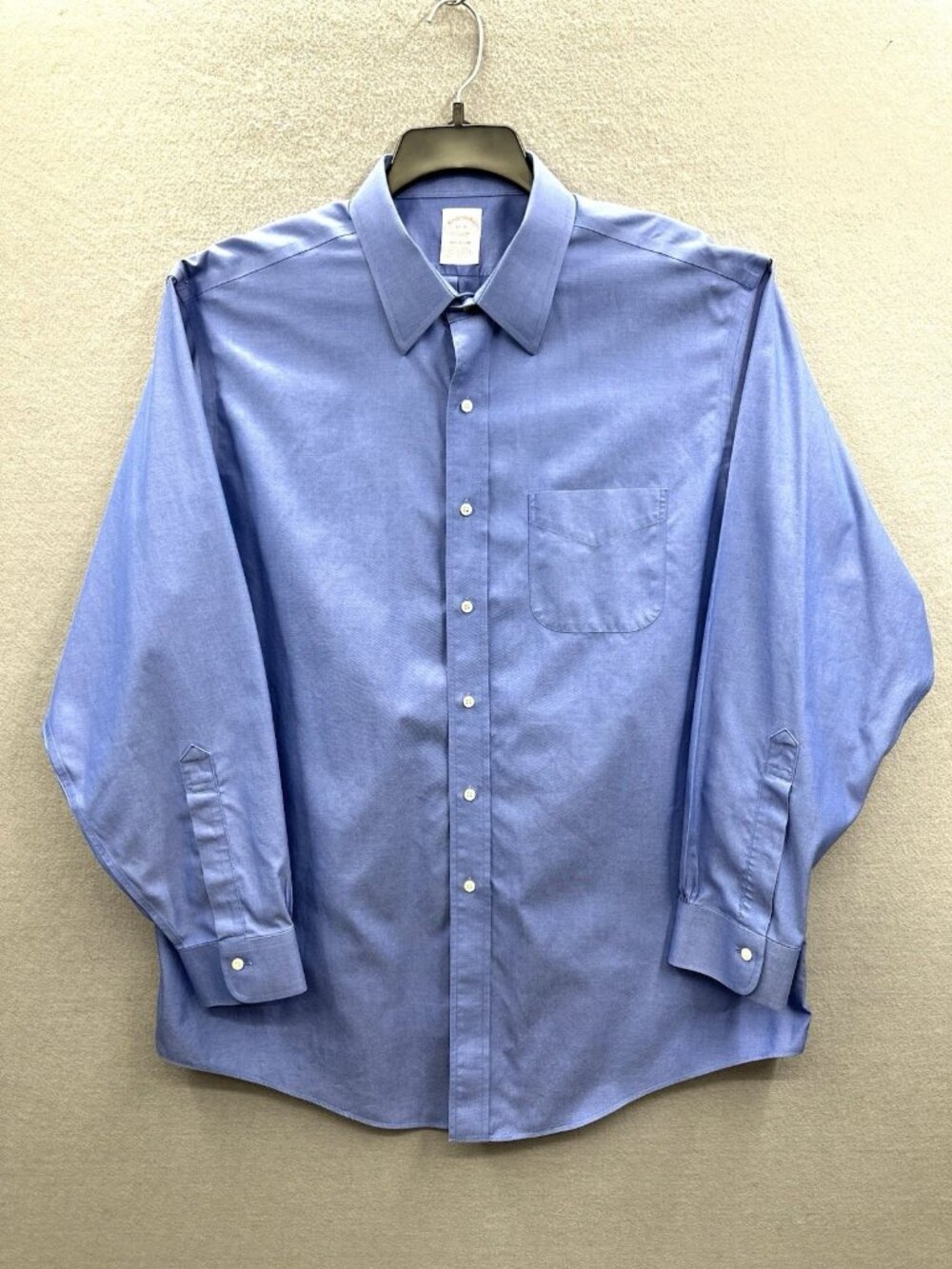 Brooks Brothers Dress Shirt Madison Fit 17-35 Blue Button Down Non Iron Preppy
